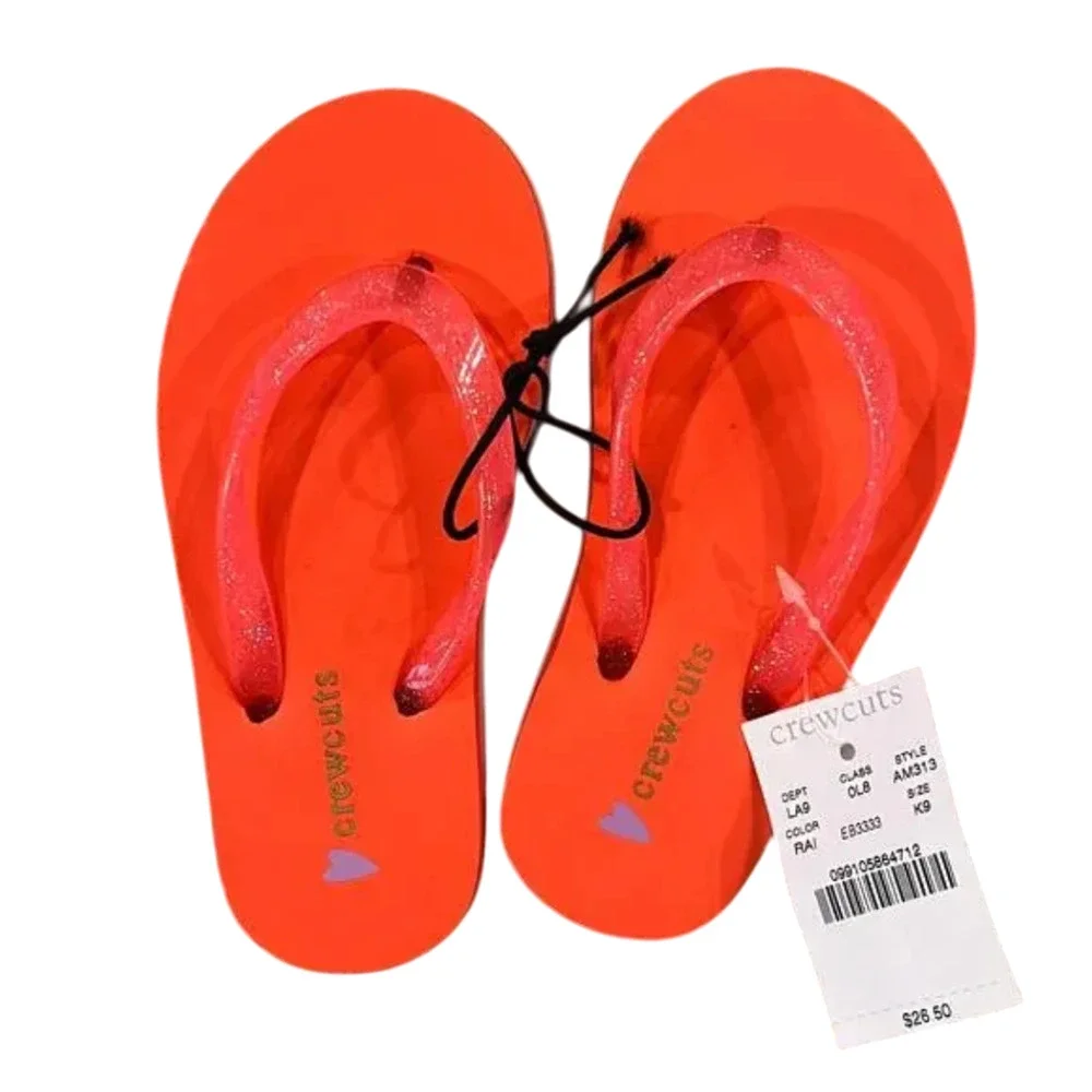 NWT J. Crew Girls' Orange/Purple/Green/Blue Rainbow EVA Flip Flops - SIZE K9
